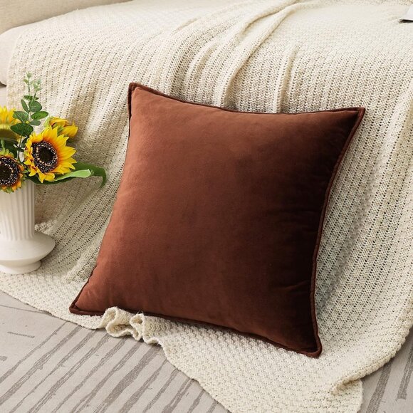 Velvet Brown Throw Pillow Covers Pack of 2 Spring Decorative Soft for Couch Sofa - Picture 2 of 6